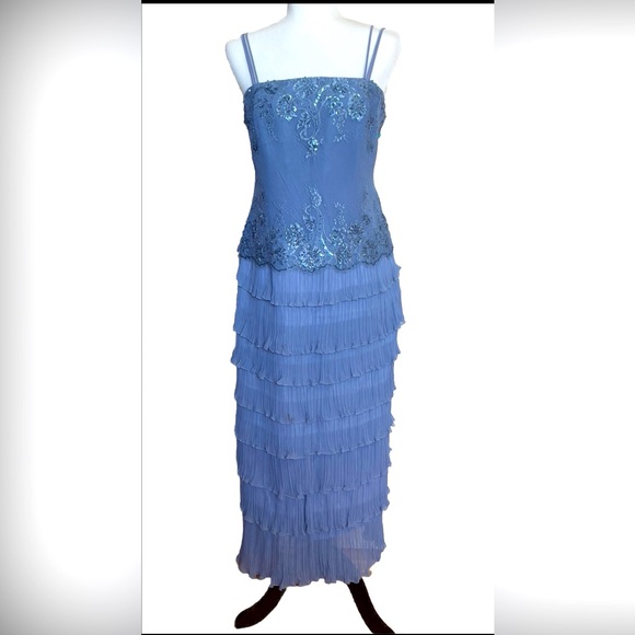 Blue Embellished Tiered maxi Dress for Cocktail Celebration or special occasion - Picture 4 of 13